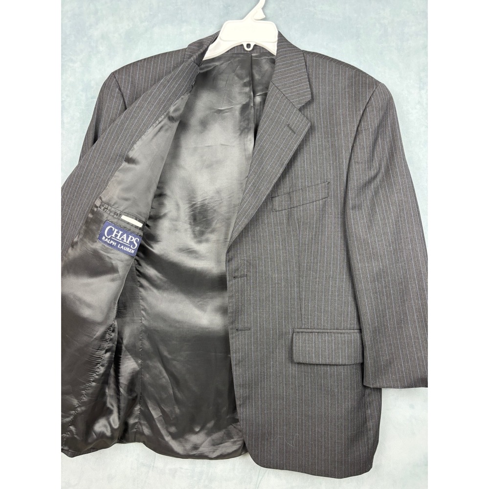 Chaps Ralph Lauren Mens 42S Blazer Wool Cashmere Pinstripe Grey Blue Made Canada